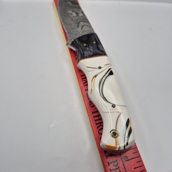 NEW!!! Damascus Steel Knife with Artistic Handle and Leather Sheath - Picture 10 of 11